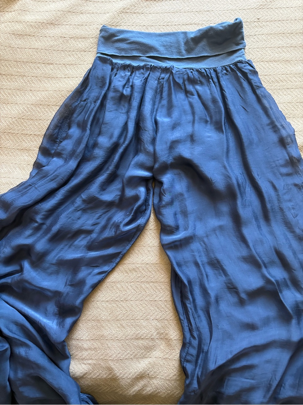 Navy Wide-Leg Sheer Palazzo Pants - Picture 11 of 11